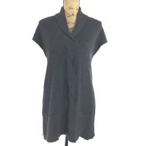 QI Sweater SMALL‎ Charcoal Gray 100% Wool Long Legging Tunic Shawl Collar Comfy